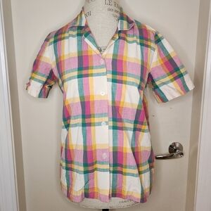 Vintage pastel linen plaid button shirt